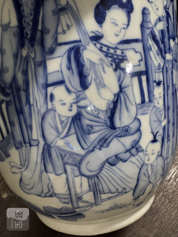清 青花仕女纹花盆 - 图7